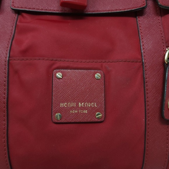 Henri Bendel Womens Backpack Purse Jetsetter Maroon Red Nylon Convertible Travel - Picture 9 of 14